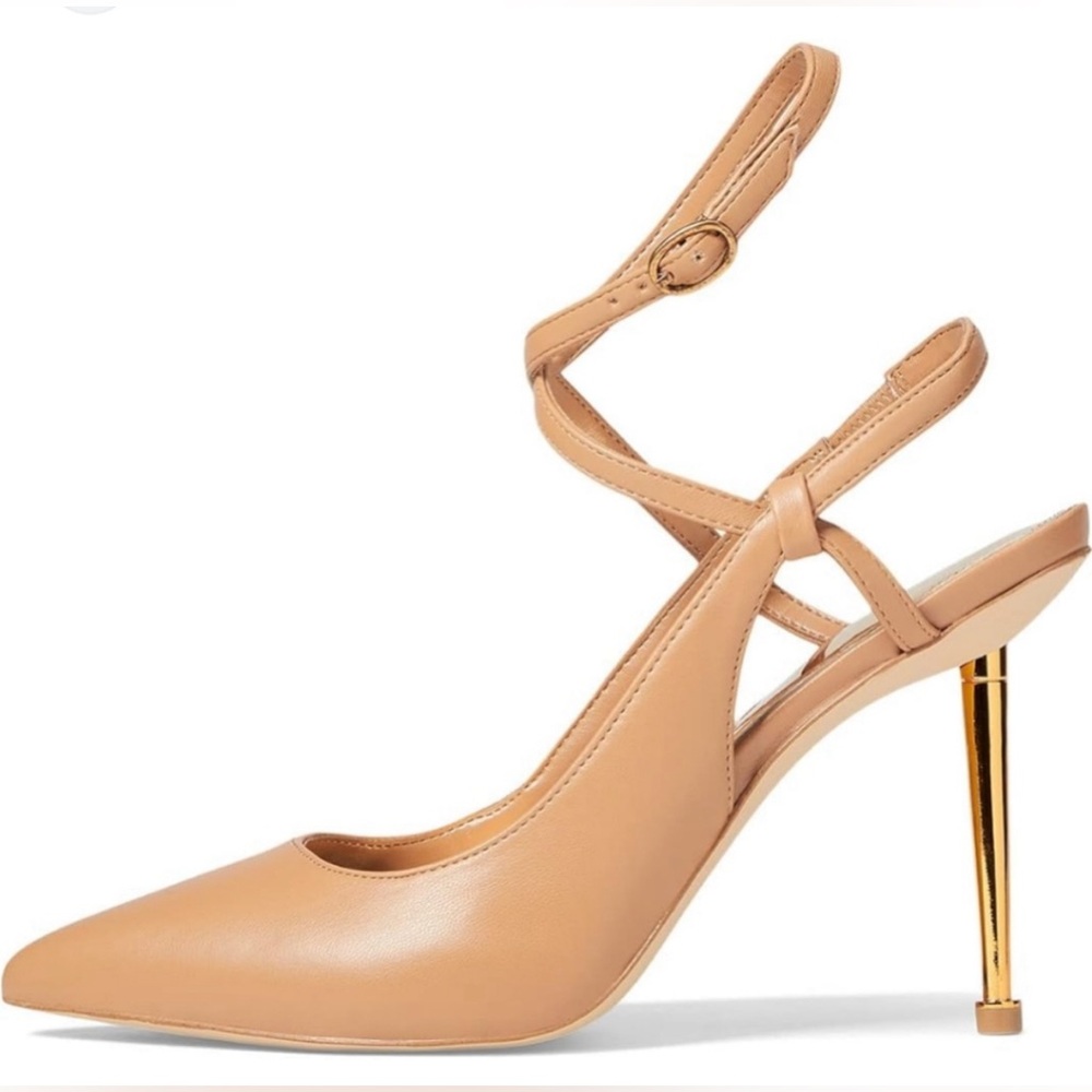 Guess pointed, beige, wraparound needle heel